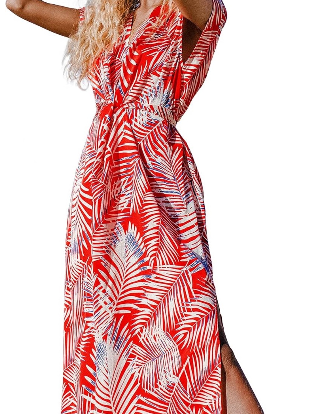 CUPSHE Emmy Red Tropical Palm Leaf Wrap Midi Dress NWT Size L